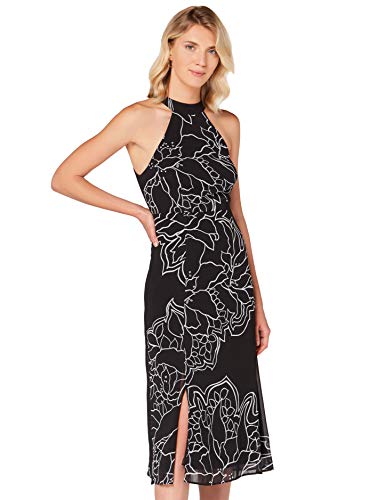 Amazon-Marke: TRUTH & FABLE Damen Midi A-Linien-Kleid, Mehrfarbig (Schwarz/Weiß), 38, Label:M