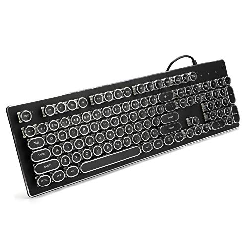 Junlucki Mechanische Gaming-Tastatur, 104 Tasten, Retro-Stil, verkabelt, ergonomische runde Taste, beleuchtetes Klicken mit gemischtem Licht, tenkeyless für Desktop-Laptops (schwarz)