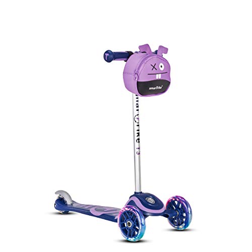 Scooter by smarTrike T3 Kinderscooter mit LED-Leuchträder und Snacktasche Knie- und Ellenbogenschoner - Scooter-Kinderroller, blau, M