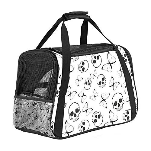 Schädel und Schmetterling Weiche Reisetasche für Hunde und Katzen Von der Fluggesellschaft zugelassen extrem atmungsaktiv 43x26x30 cm