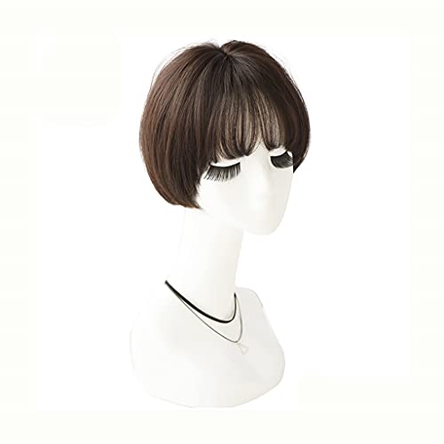 Synthetic Wig with Bangs Short Bob Wig for Women Light Brown Straight Hair Fashion Soft Natural Wig (Color : D)