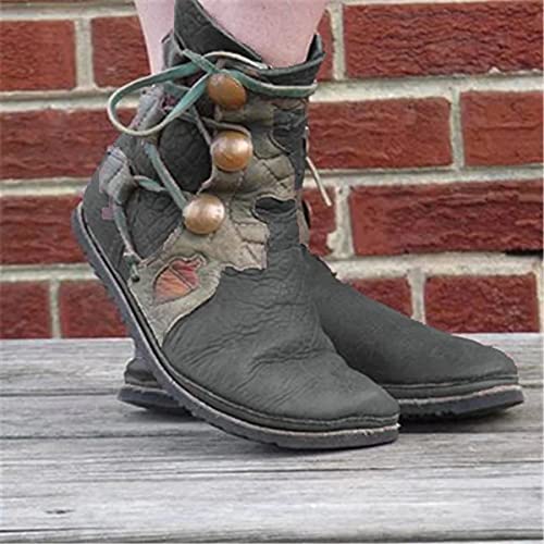 Mooke Stiefeletten Für Damen, Mittelalterliche Lederschuhe Kreuzriemen Stiefeletten Viktorianische Renaissance Stiefel Schuhe Cosplay,Schwarz,39