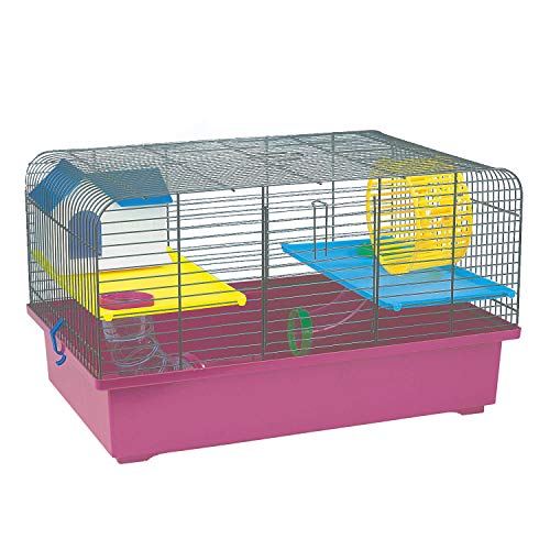 decorwelt Hamsterkäfige Pink Außenmaße 49x32,5x29 Nagerkäfig Hamster Plastik Kleintier Käfig mit Zubehör