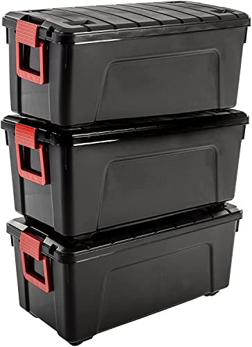 Iris 3er-Set Powerboxen/Auflagenboxen/Kissenboxen 'Store It All', SIA-75, fahrbar, abschließbar, robust, 75 L, Plastik, schwarz, 78 x 39,5 x 35 cm