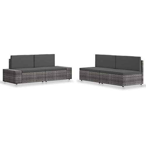 ZQQLVOO Gartenlounge Balkonmöbel Kleiner Balkon Gartensofa 4-TLG. Garten-Lounge-Set Poly Rattan Grau