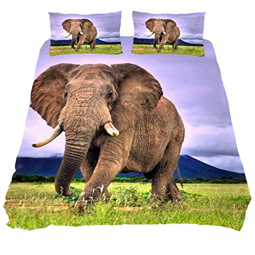 Bettbezug-Set, 2-teilig, bedruckt, Bettbezug mit Reißverschluss, braunes Elefantenmotiv
