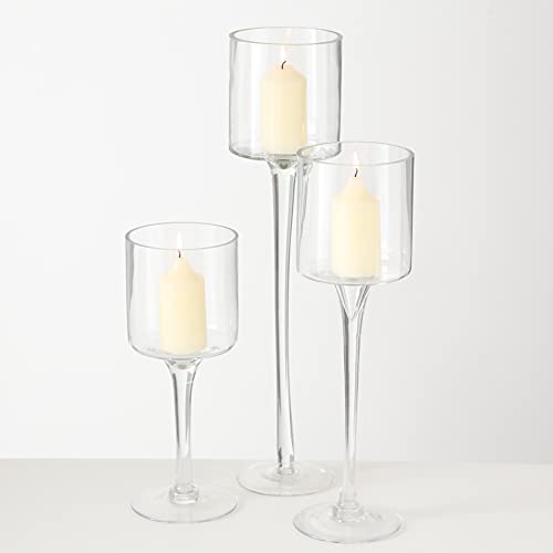 mucHome 3 Stück Kerzenständer, Teelichthalter Windlicht ohne Kerze, Hohe Elegante Gläser, Stilvolle Dekoration, Design-Windlichter, Höhe 30cm, 40cm, 50cm