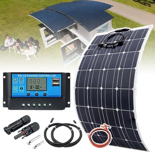 Flexibles Wohnmobil-Solarpanel (100 W/200 W/300 W/400 W), 30-A-Controller + 12-V-Batterieladung + Dual-Usb, Einfach Zu Installieren (105 X 54 Cm), FüR Dach, Wohnmobil, Boot,100W