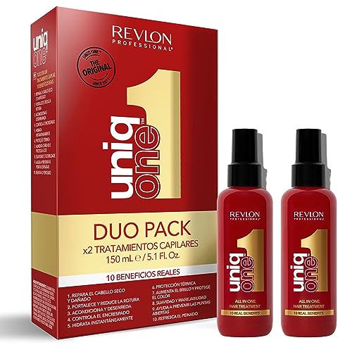 Revlon Professional UniqOne Hair Treatment, Behandlung ohne Ausspülen, All-in-One, krauses Haar, Entwirrungsspray, 2 Stück, Duo Pack, Geschenkset