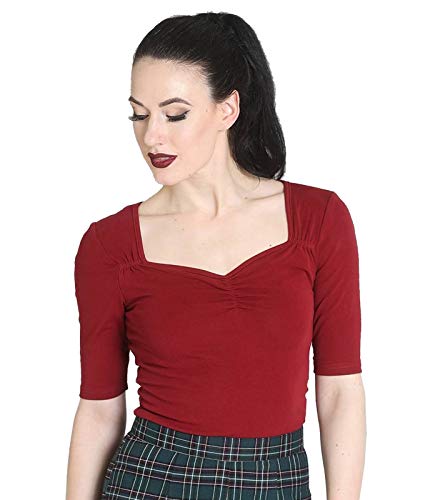 Hell Bunny Philippa 50s Vintage Style Stretch Jersey Top - Rot, 10