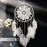 Traumfänger handgemachte florale Dreamcatcher Dekoration für Wand Auto Wohnkultur mit Feder Perlen, indische Stil hängende Verzierung beste Geschenk für Frauen, weiß