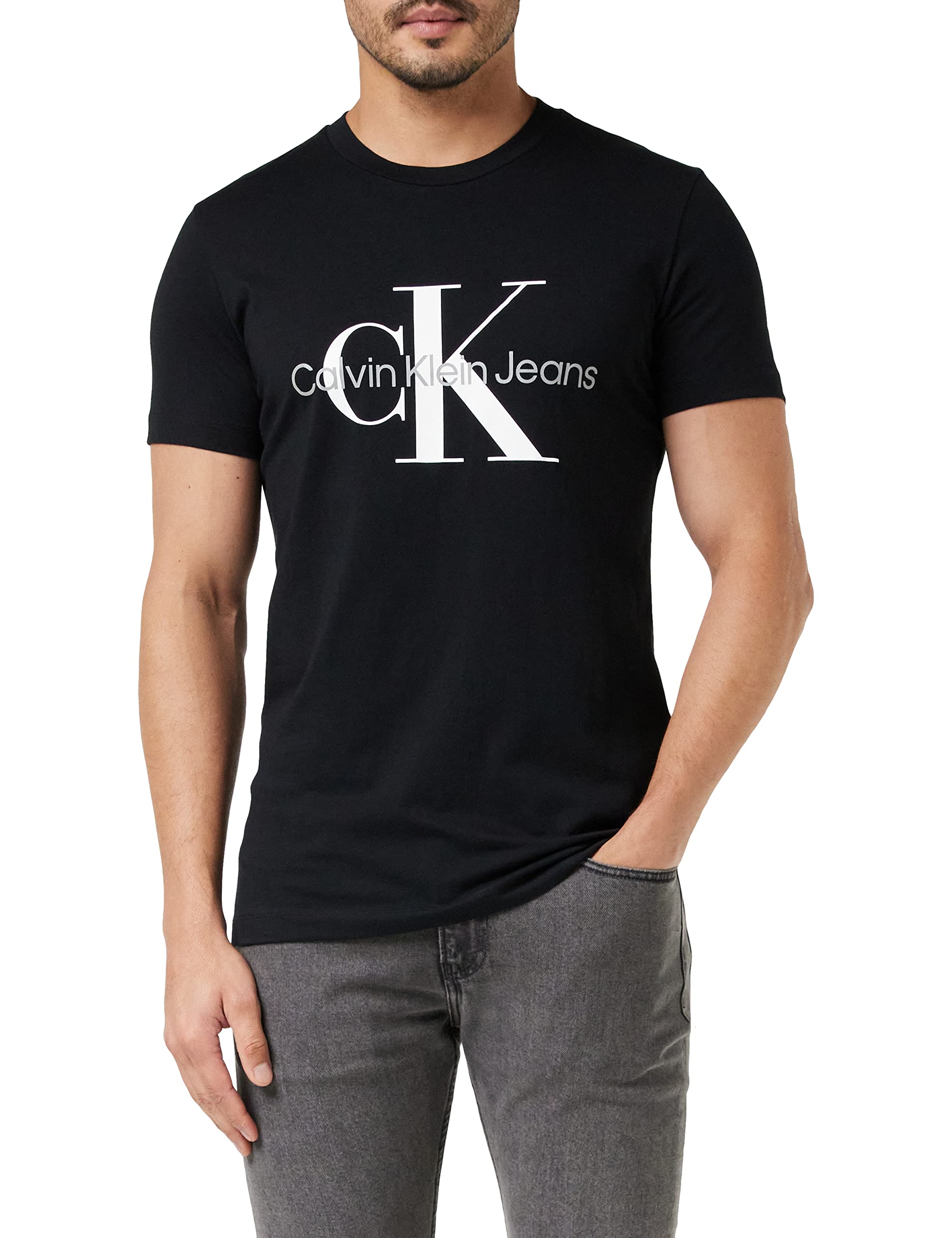 Calvin Klein Jeans Herren T-Shirt Kurzarm Core Monologo Slim Fit , Schwarz (Ck Black), L