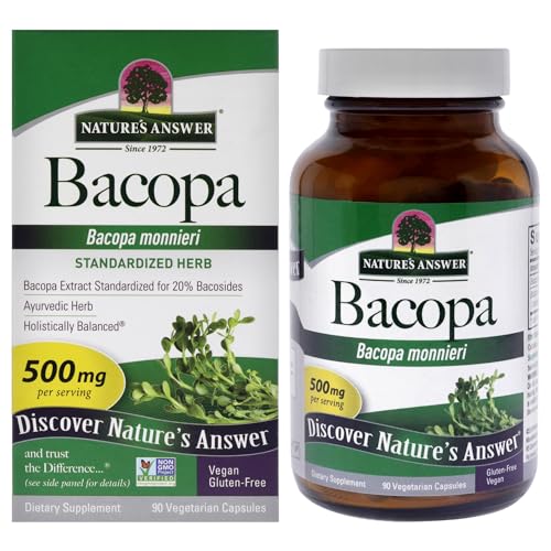 Nature's Answer Bacopa 500mg, 90 Capsules - Promotes Cognitive Function - Mental Clarity Support - Gluten-Free, Non-GMO, Vegan, No Preservatives or Artificial Flavors