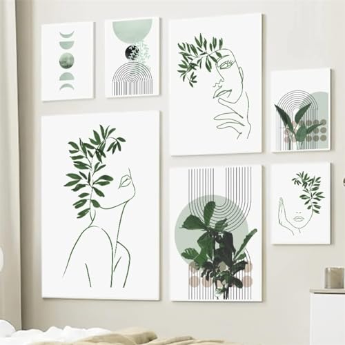 CULASIGN 3er Set Premium Poster,Moderne Grüne Pflanzen Poster Set Bilder,Grüne Blätt Bilder für Schlafzimmer Wohnzimmer Deko,Ohne Rahmen (D, 50x70cm)