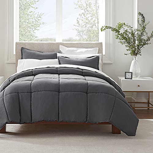 Serta Simply Clean Ultra Soft Hypoallergen Solid 3-teiliges Bettdecken-Set, für Doppelbett/Queensize, Grau