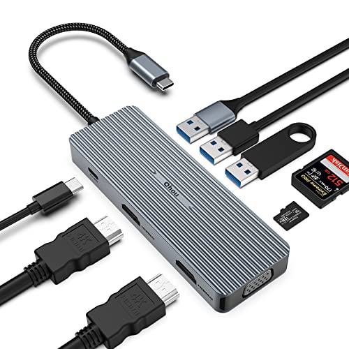 USB C Hub Dual HDMI Docking Station, 9 in 1 Triple Display USB C Adapter (2*4K HDMI, VGA, USB 3.0, USB 2.0*2, PD 100W, SD/TF) for Thunderbolt 3 /Windows /macOS