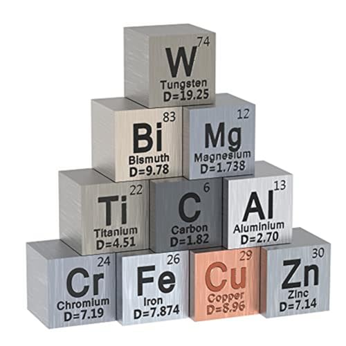 FREDY 10 PCS Elements-Cubes - Density-Cube-Set Metal 0,39 Inch/10 mm für eine Periodensystem-Sammlung