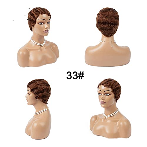 Perücke Kurzer Wig Brasilianisches Haar, vollständige Maschine, um kurze Mischung aus menschlichen Haarperücken für Frau Kurzfinger Wellenperücken herzustellen für Party