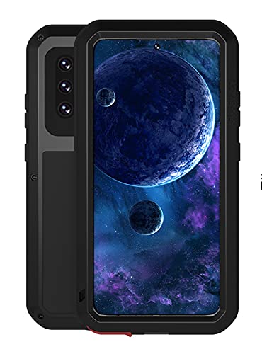 qichenlu [Panzer Rüstung Schwarz Alu Hybrid Silikon Metall Gehäuse für A52 5G,Integriertes Display Schutz Glas Bruchsicher Outdoor Case Ganzkörper Stoßfeste Hülle für Samsung Galaxy A52 5G