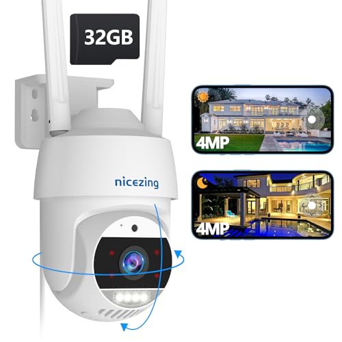 nicezing Sicherheitskamera für den Außenbereich 【2 K 4 MP】, Überwachungskamera, kabellos, angenehme 360 ° PTZ-Abdeckung, Bewegungserkennung, menschliches /fahrzeug, bidirektionales Audio, kostenloser lokaler Speicher