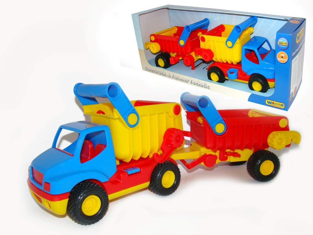 Wader Quality Toys ConsTruck Muldenkipper mit Kippanhänger (im Schaukarton)