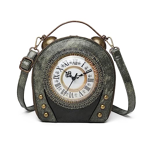 Damen Vintage Antik Handtasche PU Leder Retro SteamPunk Stil Crossbody Messenger Bag für Frauen Mädchen, Crossbody Geldbörse und Handtasche Schultertasche, grau, 20cm high