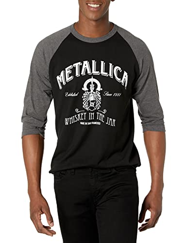 Metallica Unisex-Erwachsene Official Whisky in The Jar Raglan T-Shirt, schwarz/grau, Groß