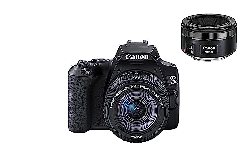 Canon EOS 250D Digitalkamera (24,1 Megapixel, 7,7 cm (3 Zoll) Vari-Angle Display, APS-C-Sensor, 4K, Full-HD, DIGIC 8, WLAN, Bluetooth) inkl. EF-S 18-55mm f/4-5.6 IS STM, EF 50mm f/1.8 STM schwarz