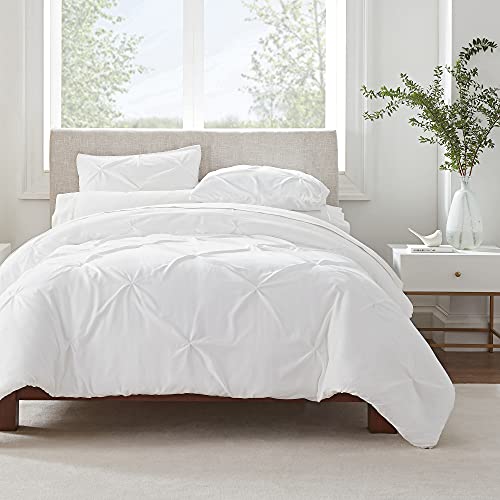 SERTA Simply Clean Bettwäsche-Set, ultraweich, hypoallergen, schmutzabweisend, plissiert, für Doppelbetten, Weiß