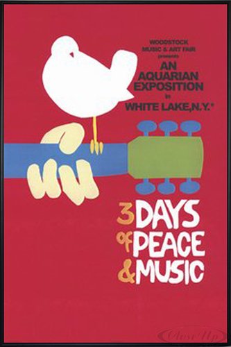 Close Up Woodstock Poster 3 Days of Peace and Music (93x62 cm) gerahmt in: Rahmen schwarz