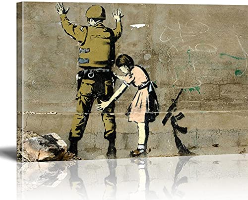 Banksy Bilder Leinwand Girl and a Soldier Graffiti Street Art Leinwandbild Fertig Auf Keilrahmen Kunstdrucke Wohnzimmer Wanddekoration Deko XXL 30x40cm(11.8x15.7inch)