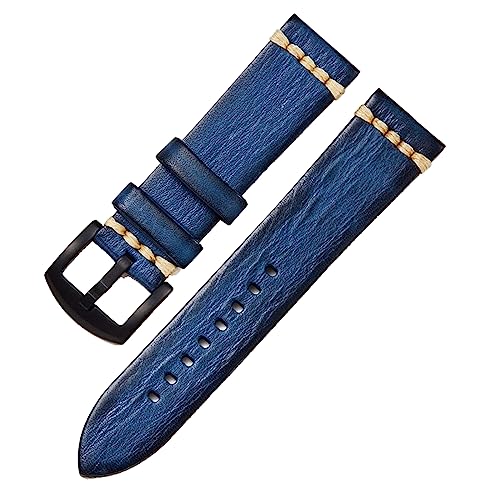 ZacLAy 18mm 20mm 22mm 24mm handgefertigtes Leder-Uhrenarmband Vintage pflanzlich gegerbtes Leder-Uhrenarmband, Blau-b, 20mm