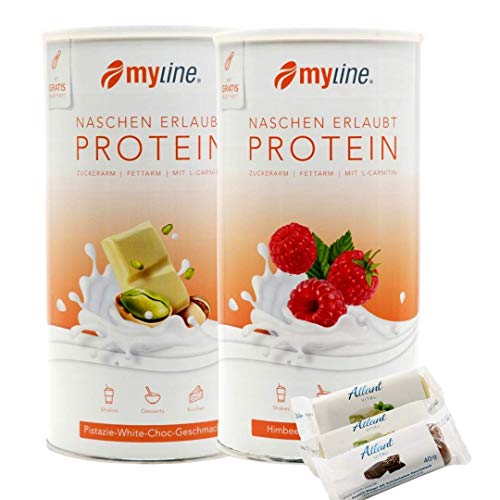 Myline Doppelpack Protein Eiweißshake + 3 Proteinriegel (Pistazie-Himbeere)