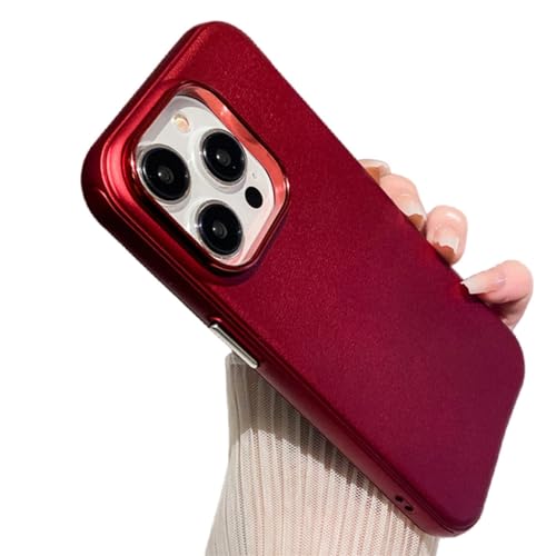 ENILSA Luxuriöse Leder-Muster-Magnethülle für iPhone 15 13 14 Pro Max, flüssiges Silikon, kabellose Ladeabdeckung, Zubehör, rot, für iPhone 15 Pro