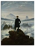 ARTland Leinwandbild Wandbild Bild auf Leinwand 45x60 cm Wanddeko Wandern Berge Wald Wolken Nebel Der Wanderer über dem Nebelmeer 1818 Romantik Caspar David Friedrich T6QN
