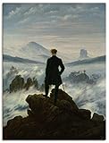 ARTland Leinwandbild Wandbild Bild auf Leinwand 45x60 cm Wanddeko Wandern Berge Wald Wolken Nebel Der Wanderer über dem Nebelmeer 1818 Romantik Caspar David Friedrich T6QN