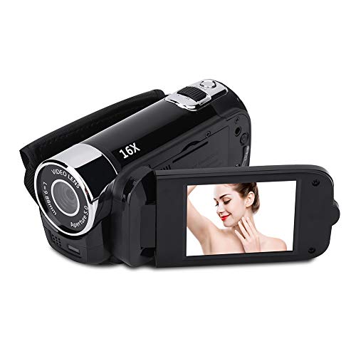 PUSOKEI Videokamera-Camcorder, Full HD 720P 16MP Digitale Video-DV-Kamera, 270° Drehung, COMS-Sensor, 2,7-Zoll-Bildschirm, 16-facher Digitalzoom, für Innen/Außen(Schwarz)