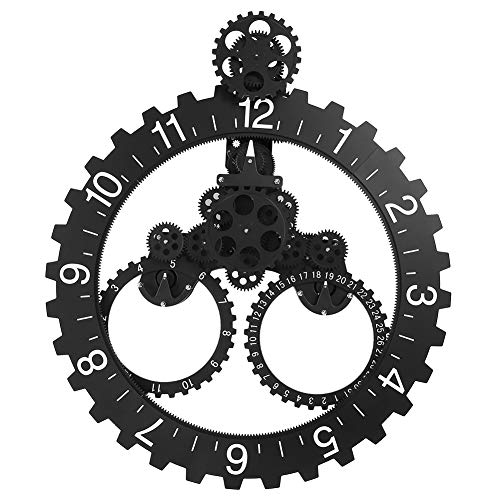 Moderne Wanduhr mit Drehwerk, große Wanduhr mit Drehwerk, mechanisches Kalenderrad, schwarz