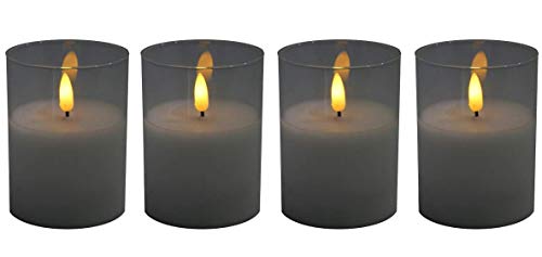 Hochwertige LED Adventskerzen im Glas - 4er Kerzenset/Sparset - Timer - Realistisch Flackernd - Kerze Weihnachten/Weihnachtskerzen/Adventskranz (Klar/Weiß, Klein - Höhe 10cm / Ø 7,5cm)
