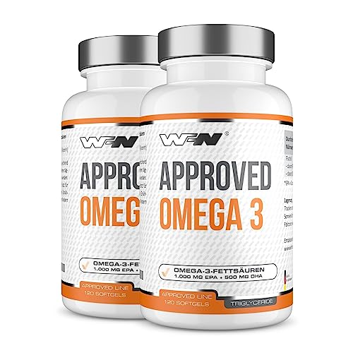 WFN Approved Omega 3-2x 120 Fischöl Kapseln - Premium Omega 3 Kapseln hochdosiert - 1500mg EPA DHA pro Portion - Essentielle Fettsäuren als Triglyceride - Made in Germany - Extern laborgeprüft