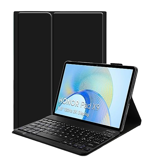 YGoal Tastatur Hülle für Honor Pad X9,(QWERTY Englische Layout) Ultradünn PU Leder Schutzhülle mit Abnehmbarer drahtloser Tastatur für Honor Pad X8 Pro 11.5, Schwarz