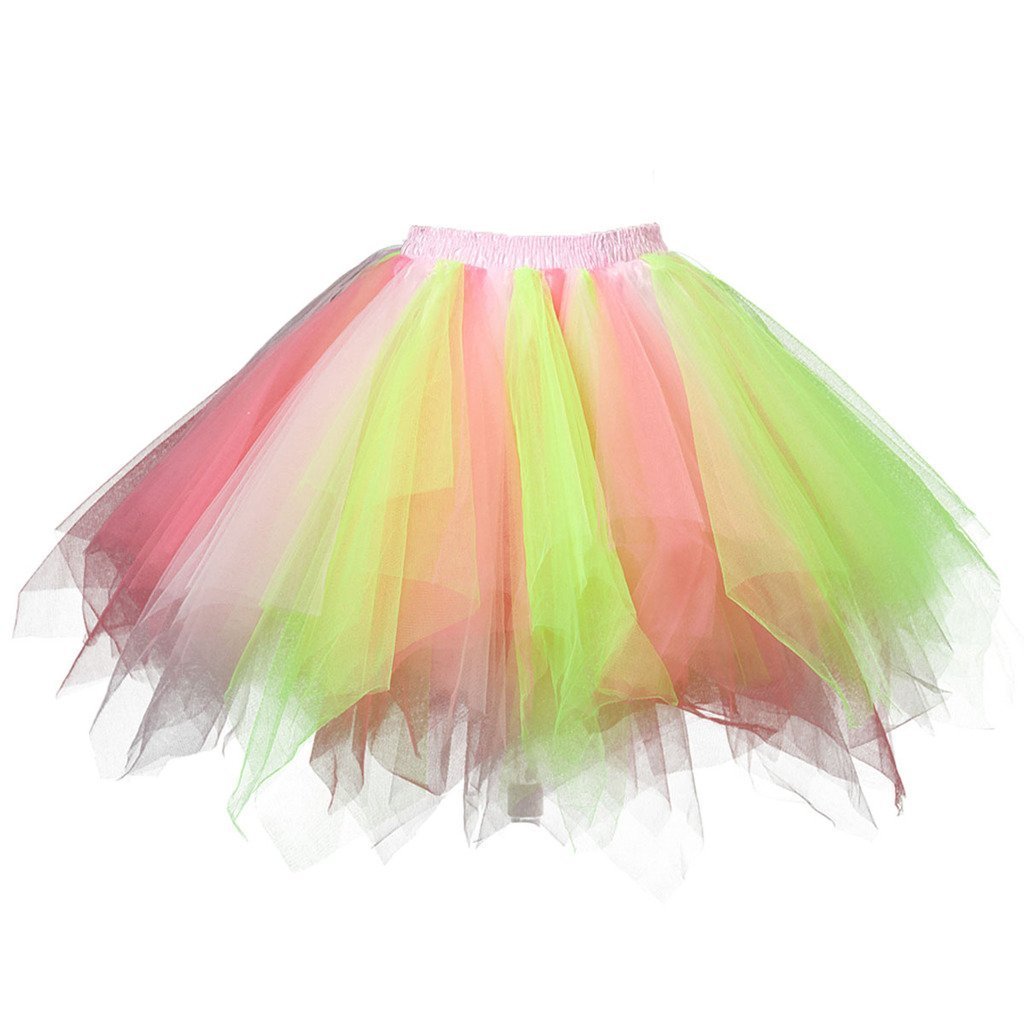 Karneval Erwachsene Damen 80's Tüllrock Tütü Röcke Tüll Petticoat Tutu Grün/Rosa/Rot