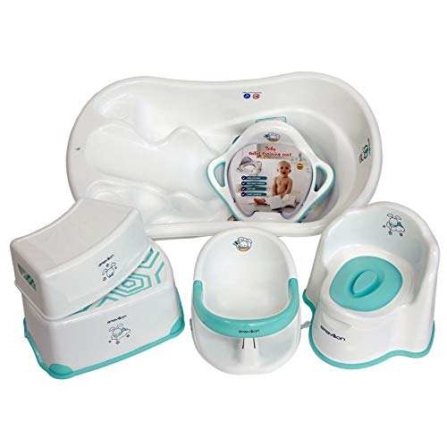 BABYLON Verschiedene Sets für Neugeborene mit Babybadewannen Baby: Badewanne mit 2 Badewannensitz + Töpfchen + Toilettentrainer + 2 Hocker, Weiß