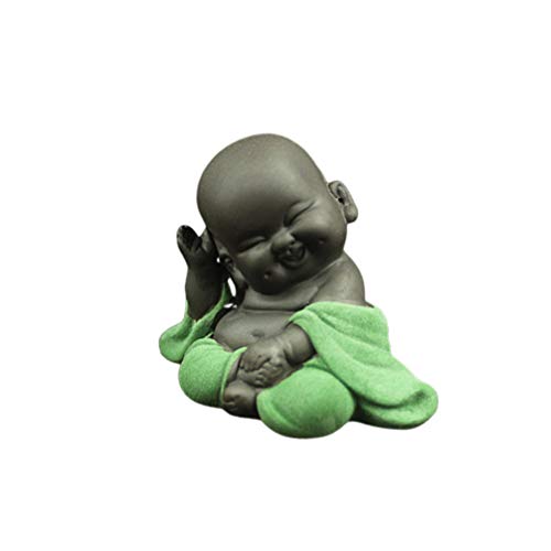HEALLILY Keramik-Buddha-Statue, lachender Maitreya-Buddha-Ornament, Teeskulptur, kleiner Mönch, Dekoration, Teeset, Zubehör (Stil ehrliches Lächeln, Hellgrün)