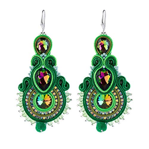 Retro Ohrringe Ethnischer Stil Schmuck Damen Schmuck Handgemachte Leder Damen Farbe Anhänger Quaste Ohrringe Grün