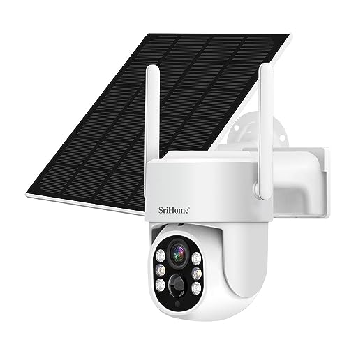 SriHome 4 MP WiFi PTZ Überwachungskamera, Solar und Batterie, PIR Entscheidung, Farbsicht bei Nacht, Audio 2 Wege, Verwendung im Freien