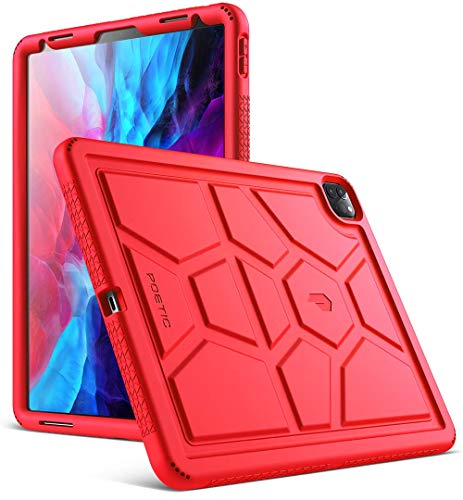POETIC TurtleSkin Serie Entwickelt für Apple iPad Pro 12.9 2020 & 2018 Hülle, Hochleistungs stoßfeste kinderfreundliche Silikon Stoßstangenschutzhülle, rot