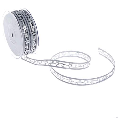 Weihnachtsband mit Sternchen - grau/Silber - 15mm - 20m - 90159 80 (1,33€/m)