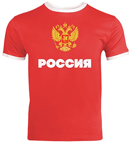 Wappen Russia Poccnr Moskau Länder Herren Männer Ringer Trikot T-Shirt Flagge Russland, Größe: S,Red/White
