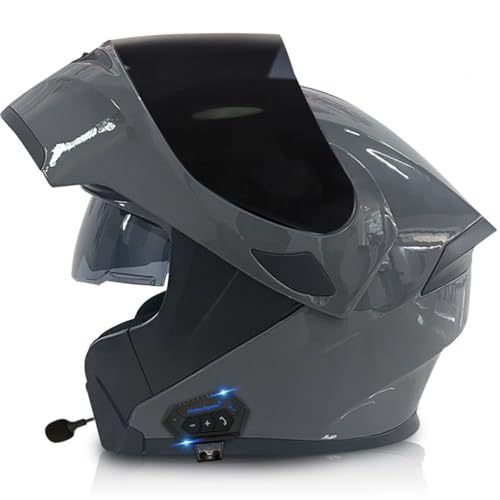 Bluetooth Klapphelm Motorradhelm Integrierter Motorrad Helm mit Anti-Fog-Doppelvisier Integralhelm ECE/DOT Zertifiziert Rollerhelm Racing Sturzhelm für Erwachsene Männer und Frauen 10,XL